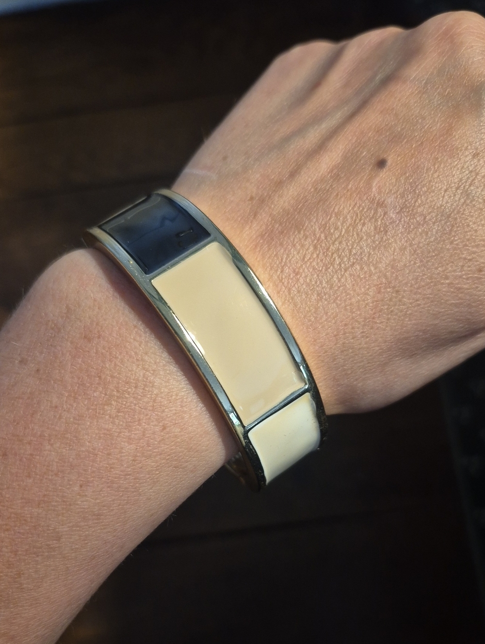 Vintage Cream, Beige, Black Enamel Fashion Bangle Bracelet